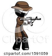 Poster, Art Print Of Ink Detective Man Shooting Automatic Assault Weapon