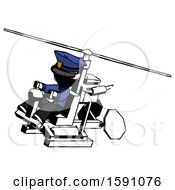 Poster, Art Print Of Ink Police Man Flying In Gyrocopter Front Side Angle Top View