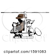Poster, Art Print Of Ink Detective Man Flying In Gyrocopter Front Side Angle View