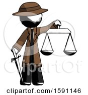 Poster, Art Print Of Ink Detective Man Justice Concept With Scales And Sword Justicia Derived