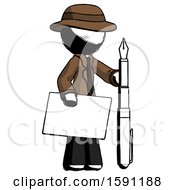 Ink Detective Man Holding Large Envelope And Calligraphy Pen