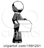 Ink Clergy Man Holding Package To Send Or Recieve In Mail