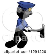 Ink Police Man With Ax Hitting Striking Or Chopping