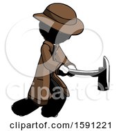 Poster, Art Print Of Ink Detective Man With Ax Hitting Striking Or Chopping