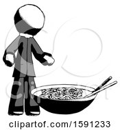 Poster, Art Print Of Ink Clergy Man And Noodle Bowl Giant Soup Restaraunt Concept