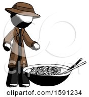 Poster, Art Print Of Ink Detective Man And Noodle Bowl Giant Soup Restaraunt Concept