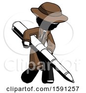 Poster, Art Print Of Ink Detective Man Writing With A Really Big Pen