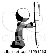 Poster, Art Print Of Ink Clergy Man Posing With Giant Pen In Powerful Yet Awkward Manner