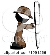 Ink Detective Man Posing With Giant Pen In Powerful Yet Awkward Manner