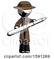 Poster, Art Print Of Ink Detective Man Posing Confidently With Giant Pen