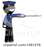 Ink Police Man Standing With Ninja Sword Katana Pointing Right
