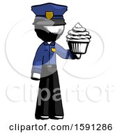 Ink Police Man Presenting Pink Cupcake To Viewer