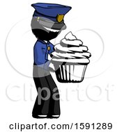 Poster, Art Print Of Ink Police Man Holding Large Cupcake Ready To Eat Or Serve