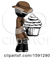 Poster, Art Print Of Ink Detective Man Holding Large Cupcake Ready To Eat Or Serve