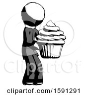 Poster, Art Print Of Ink Clergy Man Holding Large Cupcake Ready To Eat Or Serve