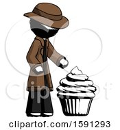 Poster, Art Print Of Ink Detective Man With Giant Cupcake Dessert