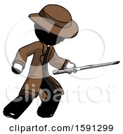 Poster, Art Print Of Ink Detective Man Stabbing With Ninja Sword Katana