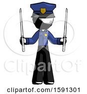 Ink Police Man Posing With Two Ninja Sword Katanas Up