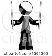 Ink Clergy Man Posing With Two Ninja Sword Katanas Up