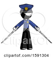 Ink Police Man Posing With Two Ninja Sword Katanas