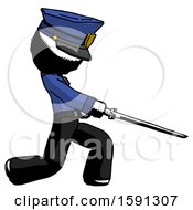 Poster, Art Print Of Ink Police Man With Ninja Sword Katana Slicing Or Striking Something