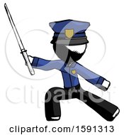 Ink Police Man With Ninja Sword Katana In Defense Pose