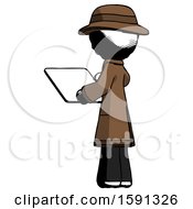 Poster, Art Print Of Ink Detective Man Looking At Tablet Device Computer With Back To Viewer