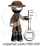 Ink Detective Man Holding Key Made Of Gold