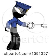 Ink Police Man With Big Key Of Gold Opening Something