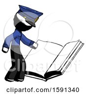 Poster, Art Print Of Ink Police Man Reading Big Book While Standing Beside It