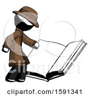 Poster, Art Print Of Ink Detective Man Reading Big Book While Standing Beside It