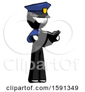 Poster, Art Print Of Ink Police Man Reading Book While Standing Up Facing Away