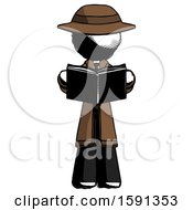Poster, Art Print Of Ink Detective Man Reading Book While Standing Up Facing Viewer