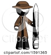 Ink Detective Man With Large Pencil Standing Ready To Write