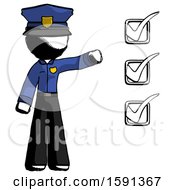 Poster, Art Print Of Ink Police Man Standing By List Of Checkmarks