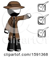Poster, Art Print Of Ink Detective Man Standing By List Of Checkmarks