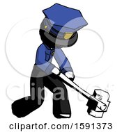 Poster, Art Print Of Ink Police Man Hitting With Sledgehammer Or Smashing Something At Angle