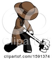 Poster, Art Print Of Ink Detective Man Hitting With Sledgehammer Or Smashing Something At Angle