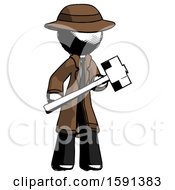 Poster, Art Print Of Ink Detective Man With Sledgehammer Standing Ready To Work Or Defend