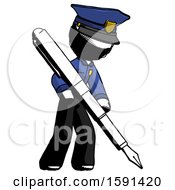 Ink Police Man Drawing Or Writing With Large Calligraphy Pen