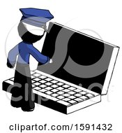 Ink Police Man Using Large Laptop Computer