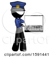 Poster, Art Print Of Ink Police Man Holding Laptop Computer Presenting Something On Screen