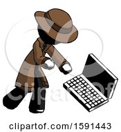Ink Detective Man Throwing Laptop Computer In Frustration