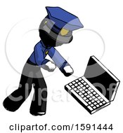 Poster, Art Print Of Ink Police Man Throwing Laptop Computer In Frustration