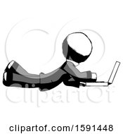 Poster, Art Print Of Ink Clergy Man Using Laptop Computer While Lying On Floor Side View