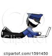 Poster, Art Print Of Ink Police Man Using Laptop Computer While Lying On Floor Side View