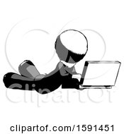 Poster, Art Print Of Ink Clergy Man Using Laptop Computer While Lying On Floor Side Angled View