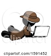 Poster, Art Print Of Ink Detective Man Using Laptop Computer While Lying On Floor Side Angled View