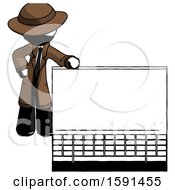 Poster, Art Print Of Ink Detective Man Beside Large Laptop Computer Leaning Against It
