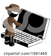 Ink Detective Man Using Large Laptop Computer
